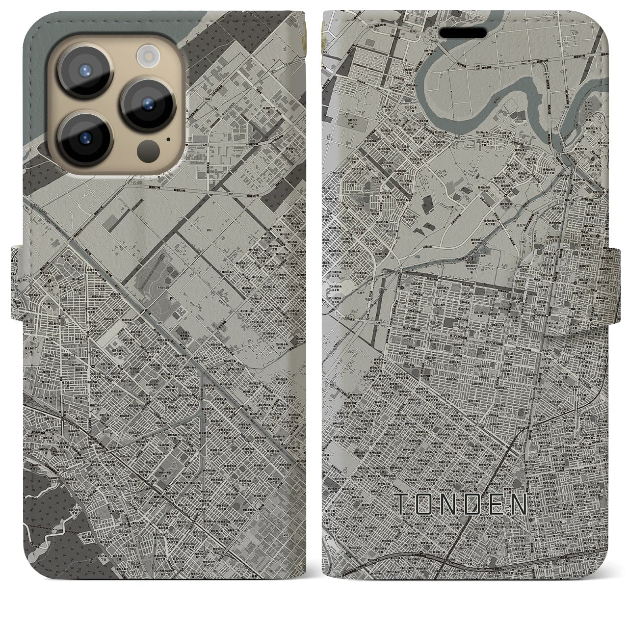 【屯田(北海道)】地図柄iPhoneケース(手帳タイプ)モノトーン・iPhone 14 Pro Max 用