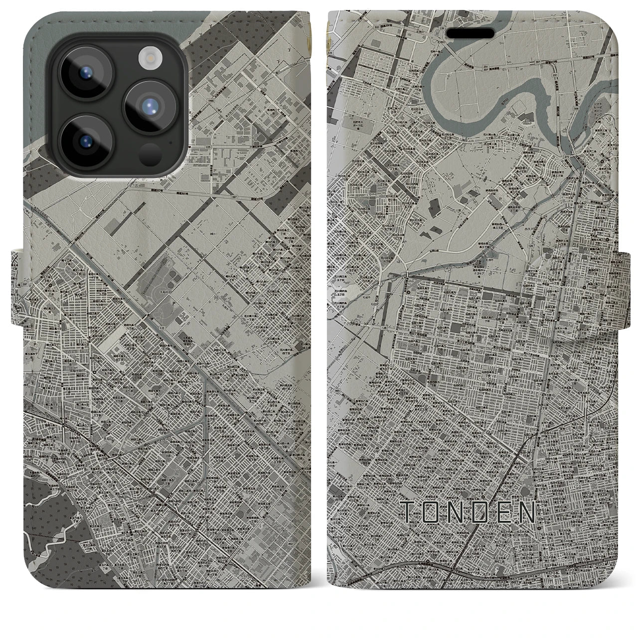 【屯田(北海道)】地図柄iPhoneケース(手帳タイプ)モノトーン・iPhone 15 Pro Max 用