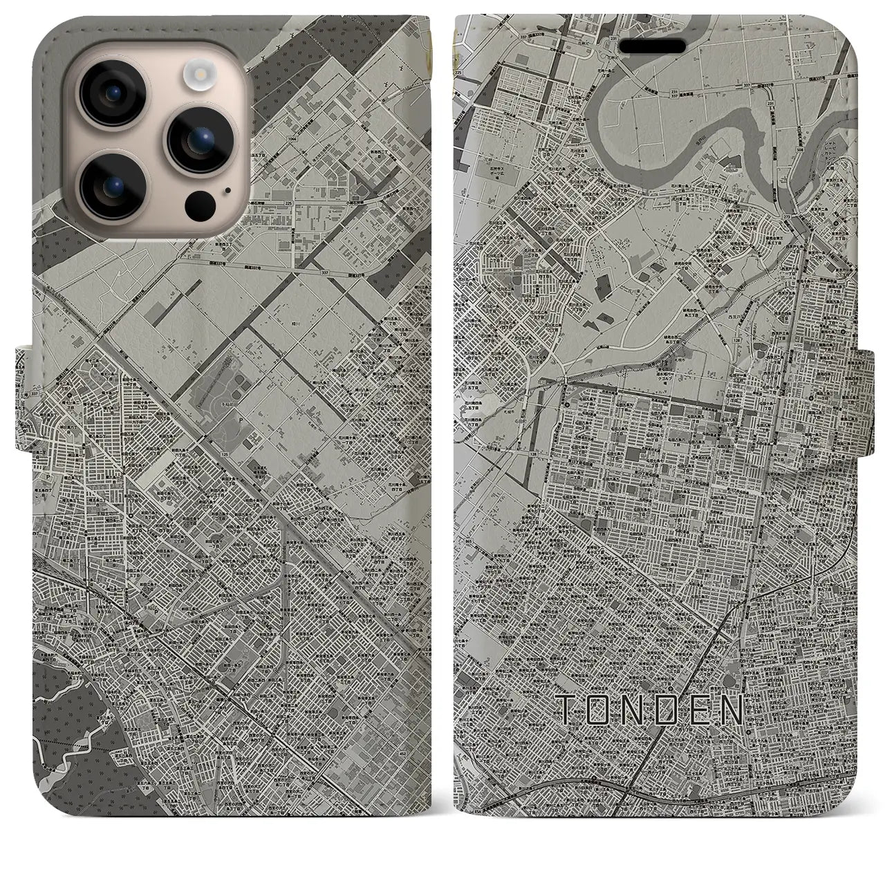 【屯田(北海道)】地図柄iPhoneケース(手帳タイプ)モノトーン・iPhone 16 Plus 用