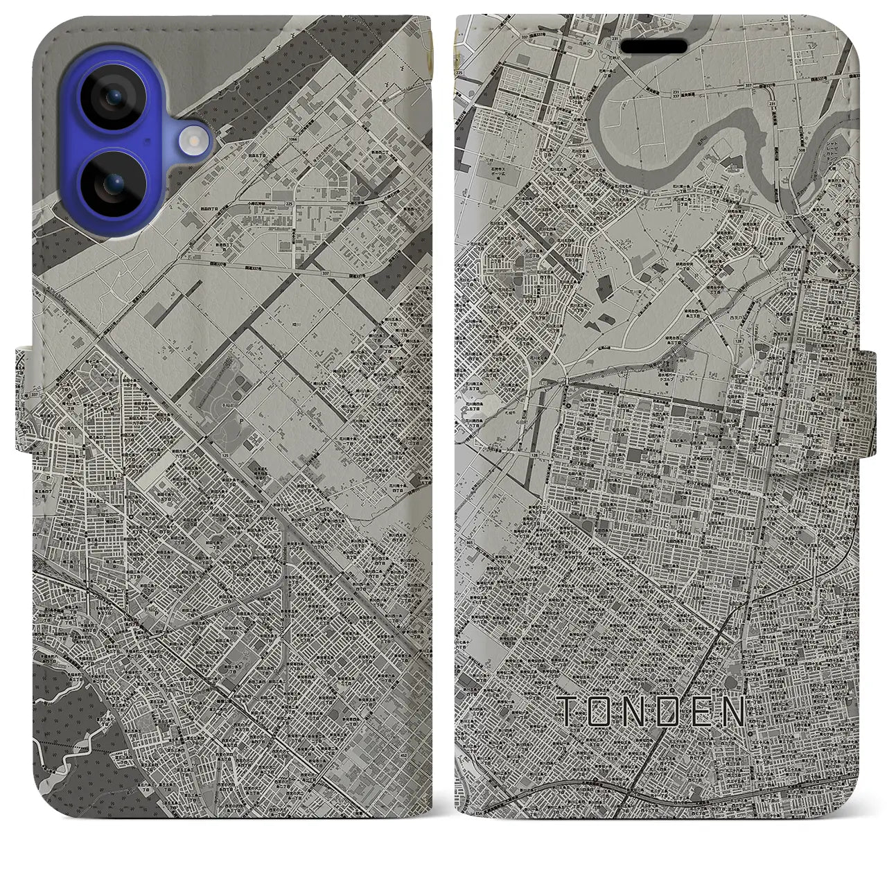 【屯田(北海道)】地図柄iPhoneケース(手帳タイプ)モノトーン・iPhone 16 Pro Max 用