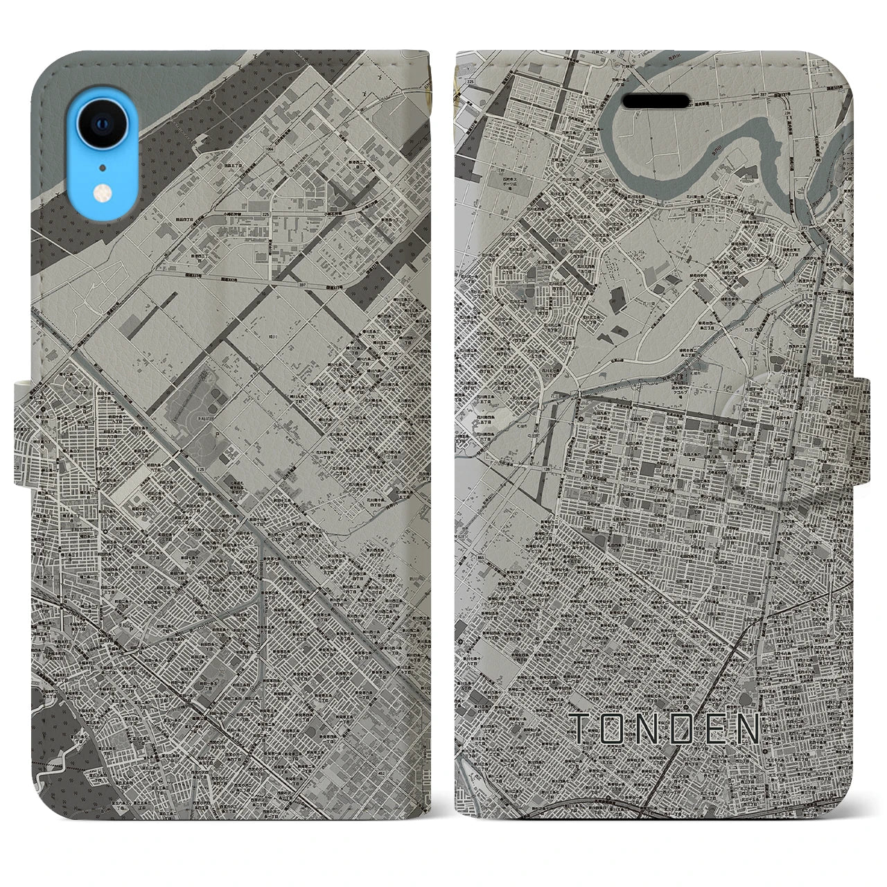 【屯田(北海道)】地図柄iPhoneケース(手帳タイプ)モノトーン・iPhone XR 用