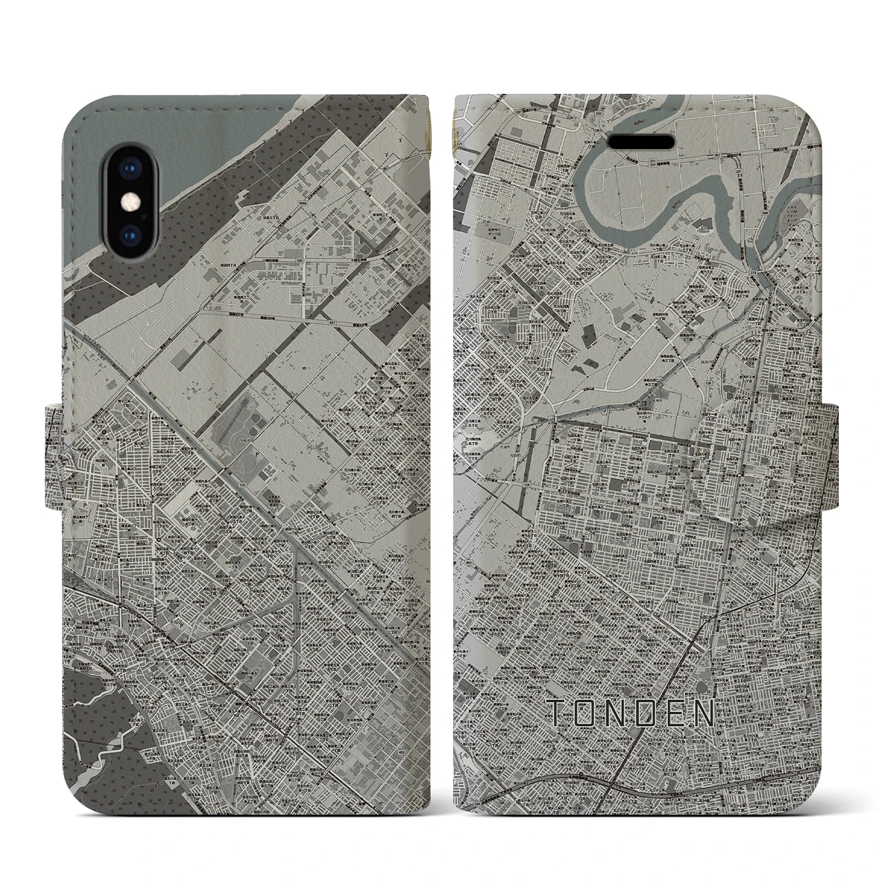 【屯田(北海道)】地図柄iPhoneケース(手帳タイプ)モノトーン・iPhone XS / X 用