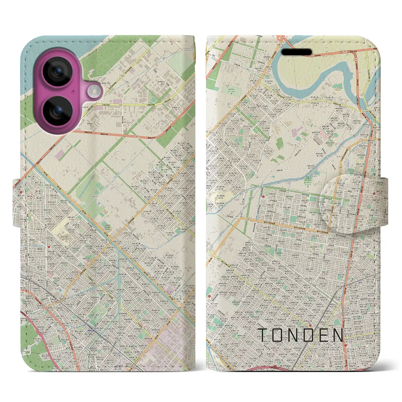 【屯田(北海道)】地図柄iPhoneケース(手帳タイプ)ナチュラル・iPhone 16 Pro 用