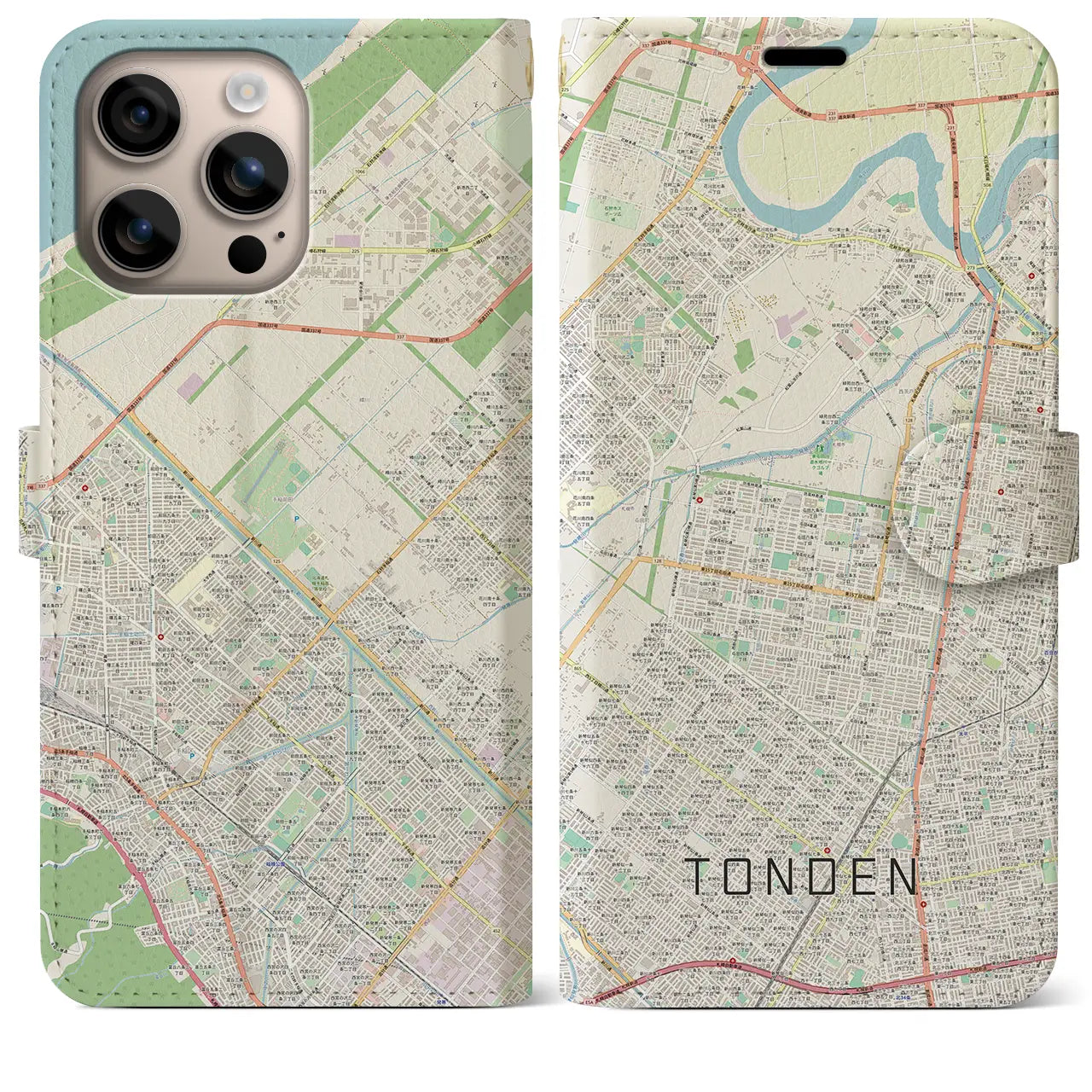 【屯田(北海道)】地図柄iPhoneケース(手帳タイプ)ナチュラル・iPhone 16 Plus 用