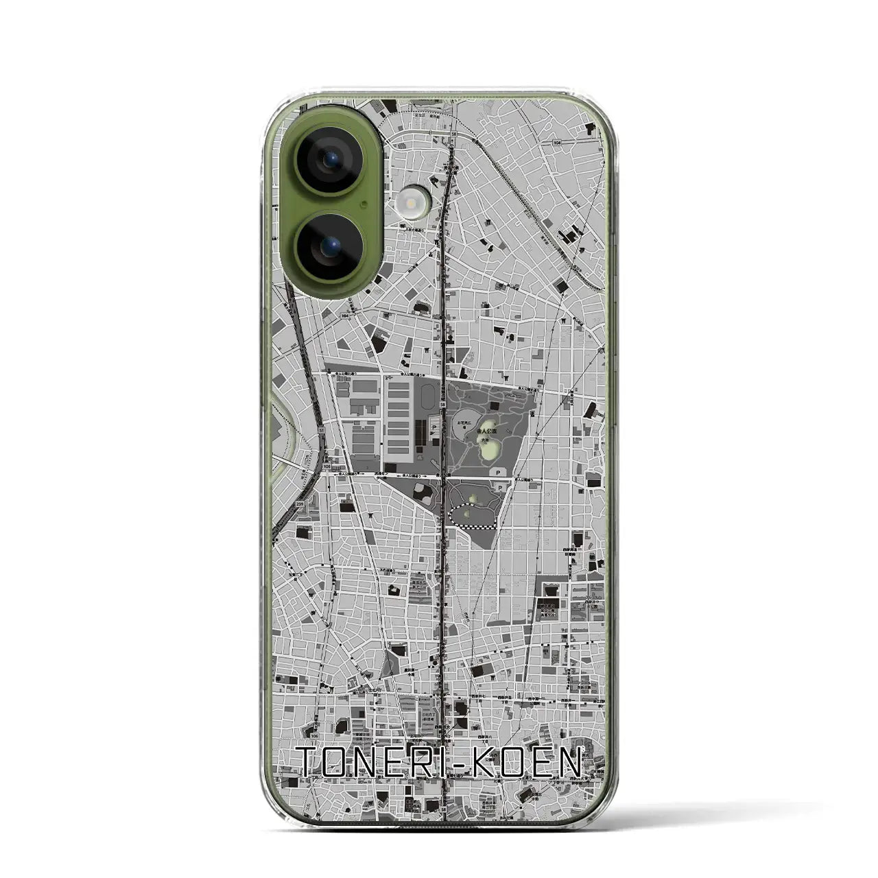 【舎人公園(東京都)】地図柄iPhoneケース(クリアタイプ)モノトーン・iPhone 17 Pro Max 用