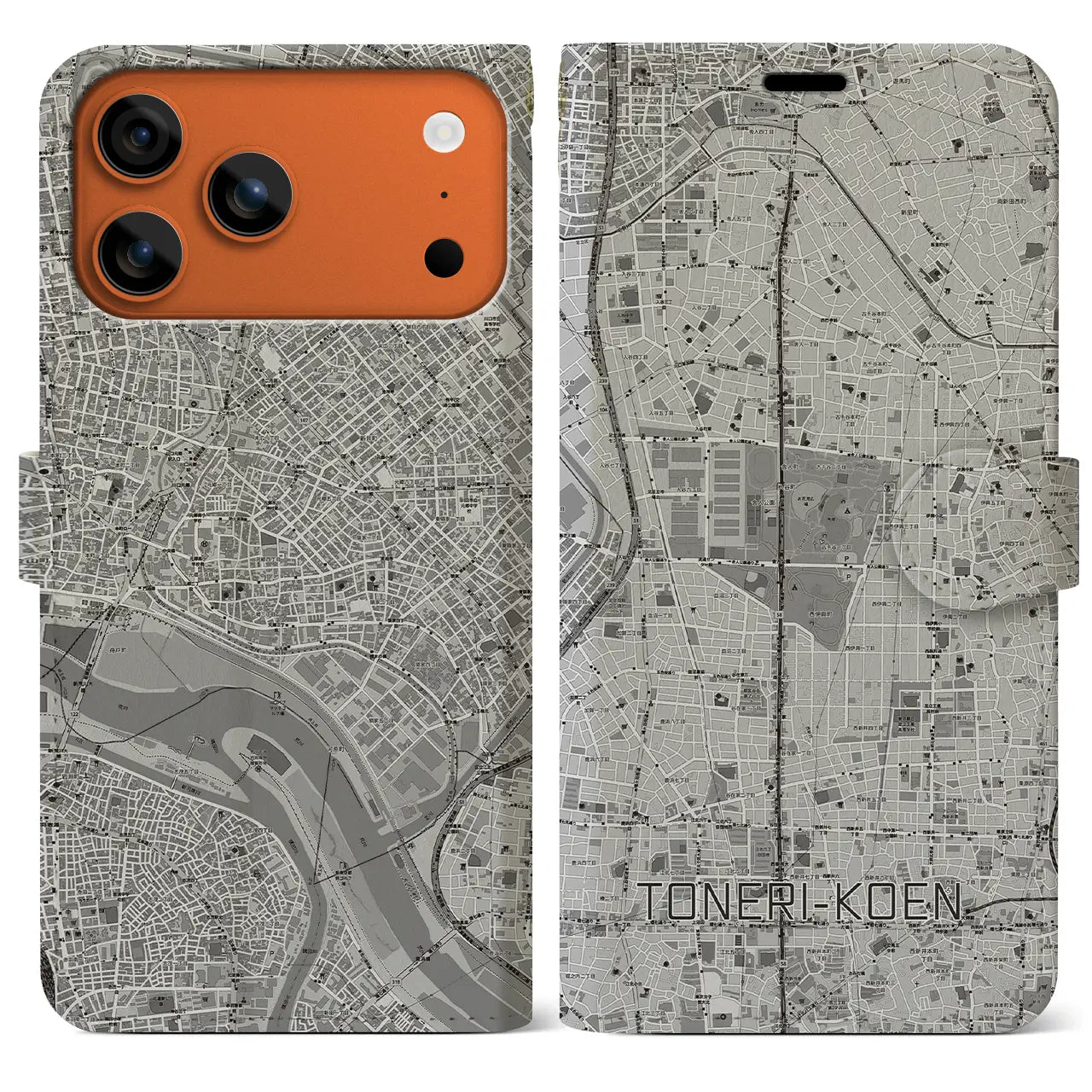 【舎人公園(東京都)】地図柄iPhoneケース(手帳タイプ)