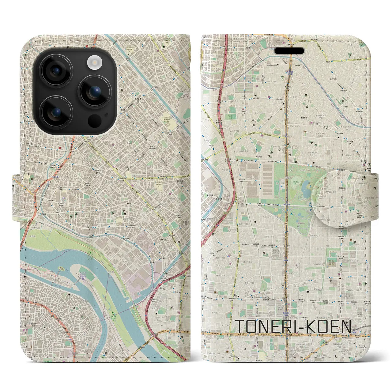 【舎人公園(東京都)】地図柄iPhoneケース(手帳タイプ)