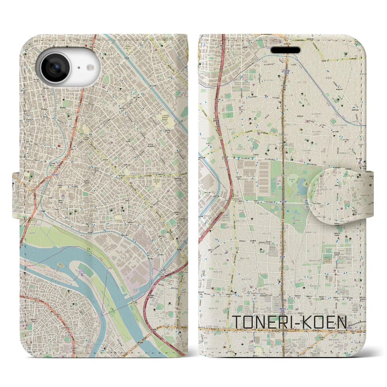 【舎人公園(東京都)】地図柄iPhoneケース(手帳タイプ)