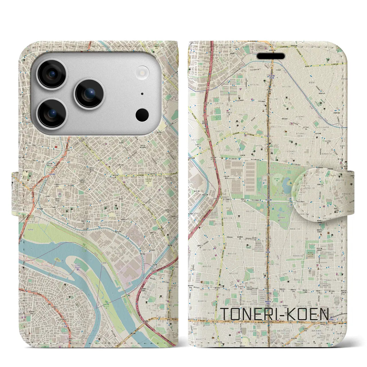 【舎人公園(東京都)】地図柄iPhoneケース(手帳タイプ)モノトーン・iPhone 17 Pro Max 用