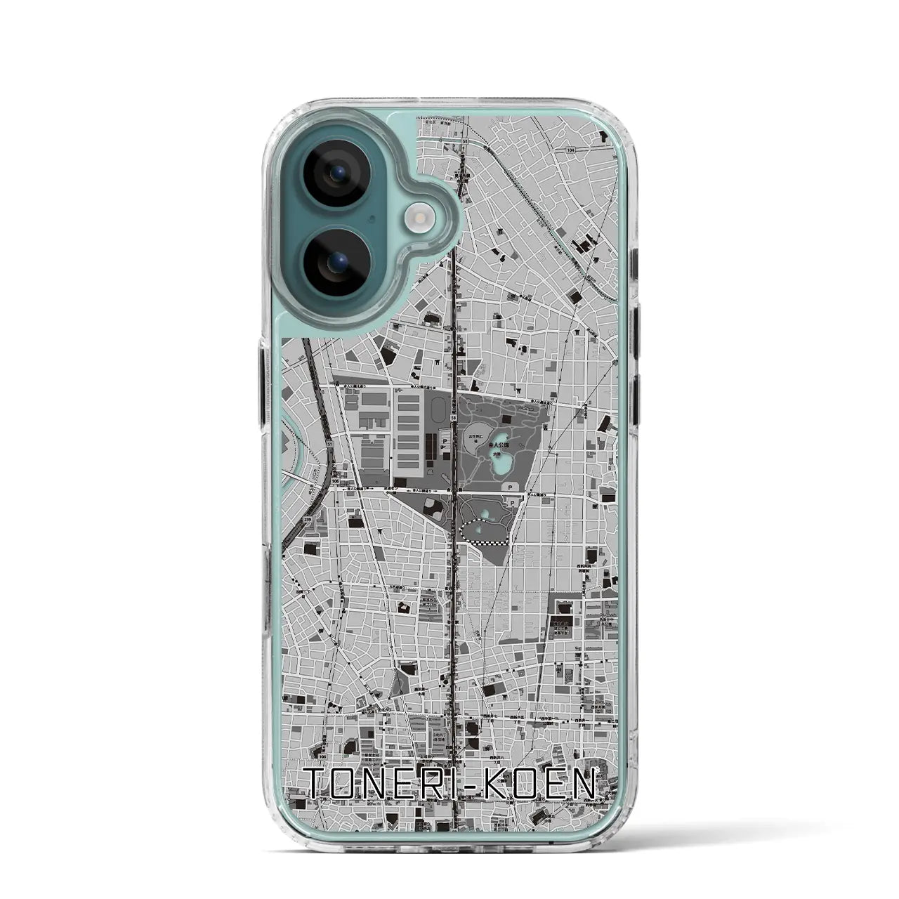 【舎人公園(東京都)】地図柄iPhoneケース(MagSafeタイプ)モノトーン・iPhone 16 Pro 用