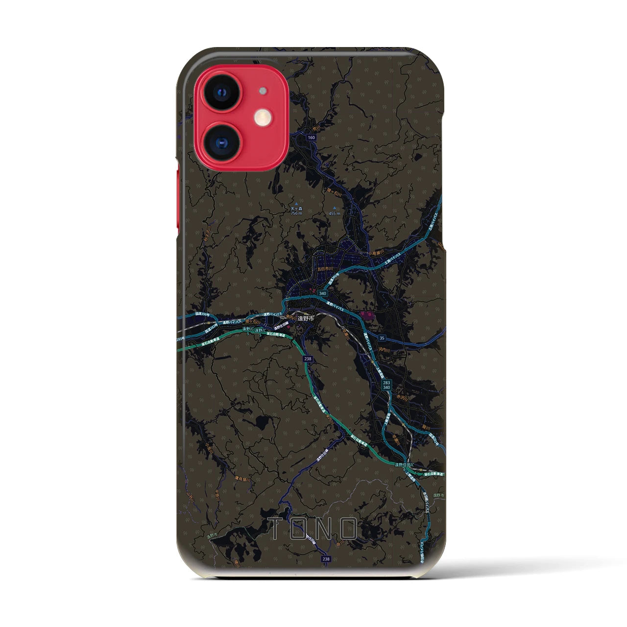 【遠野(岩手県)】地図柄iPhoneケース(バックカバータイプ)ブラック・iPhone 11 用