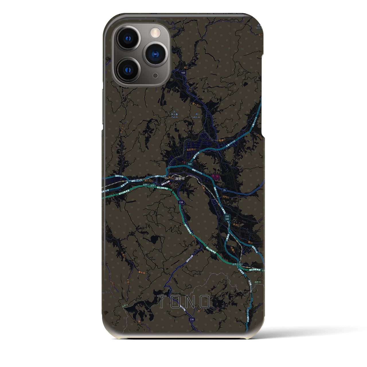 【遠野(岩手県)】地図柄iPhoneケース(バックカバータイプ)ブラック・iPhone 11 Pro Max 用