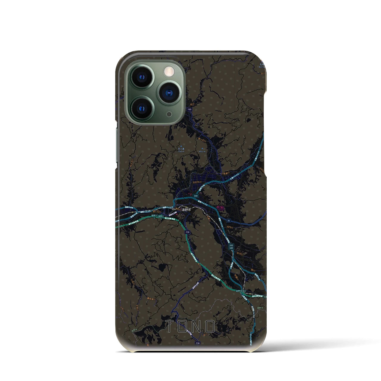【遠野(岩手県)】地図柄iPhoneケース(バックカバータイプ)ブラック・iPhone 11 Pro 用