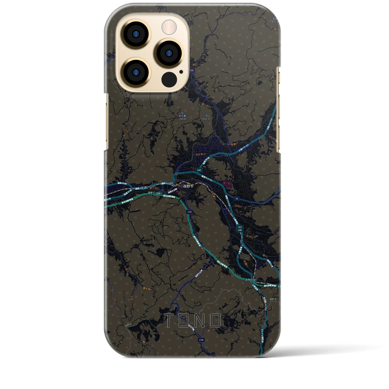 【遠野(岩手県)】地図柄iPhoneケース(バックカバータイプ)ブラック・iPhone 12 Pro Max 用