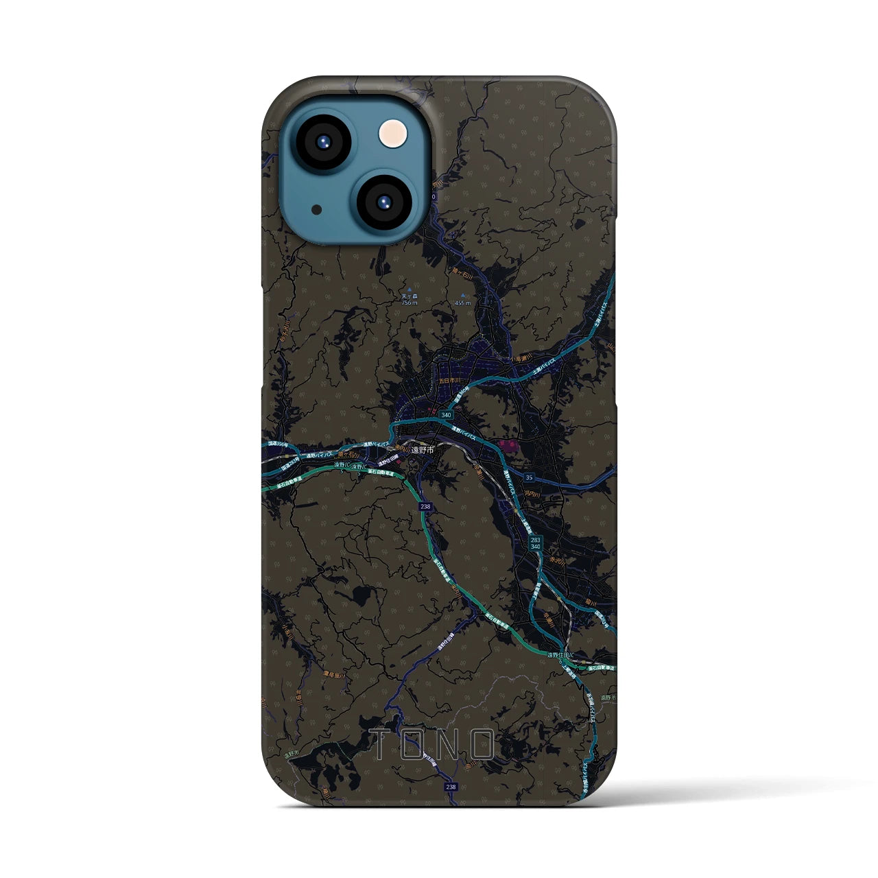 【遠野(岩手県)】地図柄iPhoneケース(バックカバータイプ)ブラック・iPhone 13 用