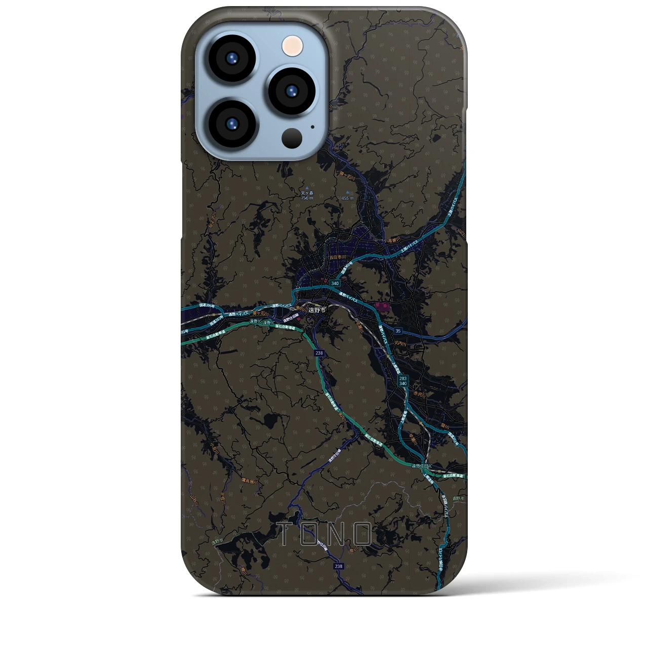 【遠野(岩手県)】地図柄iPhoneケース(バックカバータイプ)ブラック・iPhone 13 Pro Max 用