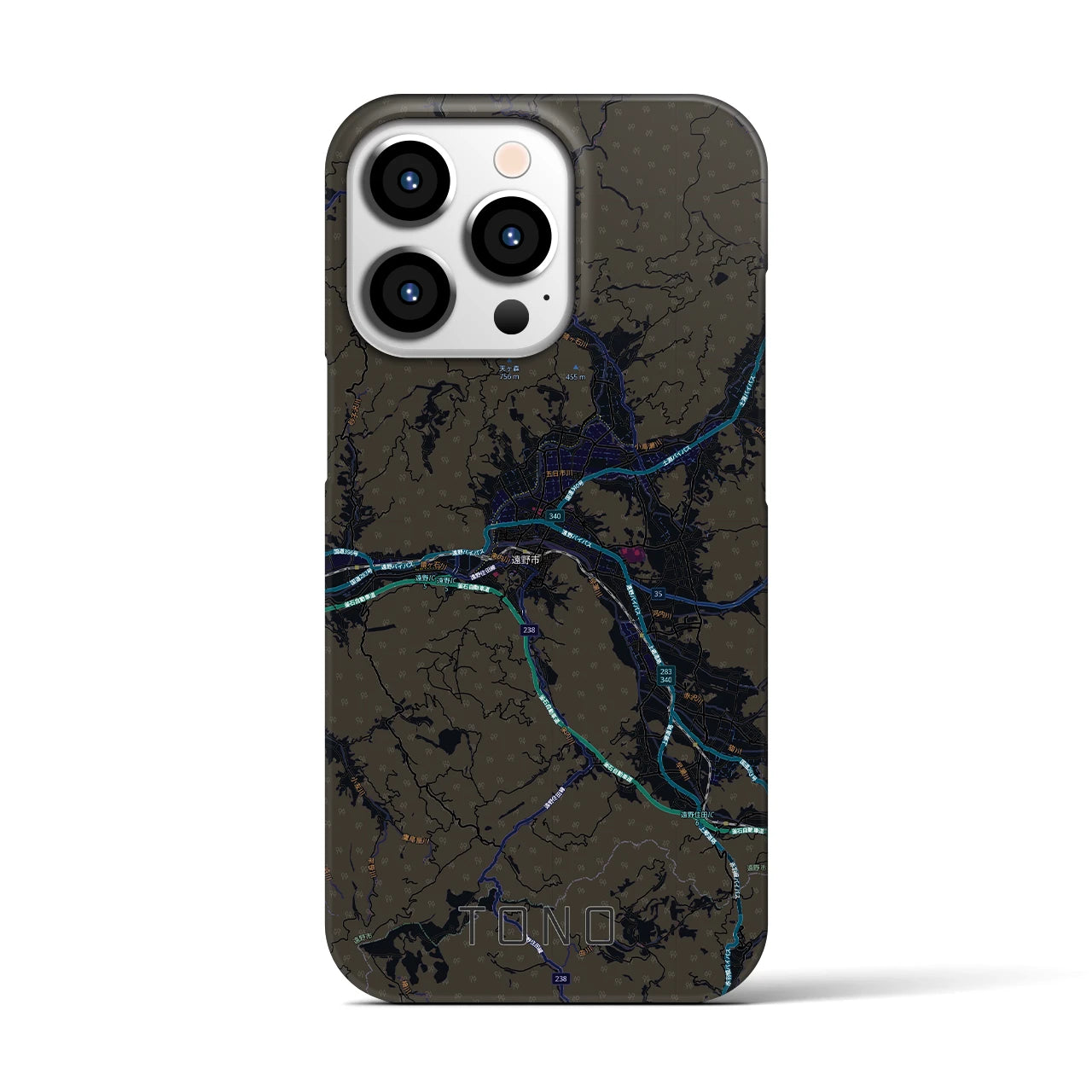 【遠野(岩手県)】地図柄iPhoneケース(バックカバータイプ)ブラック・iPhone 13 Pro 用