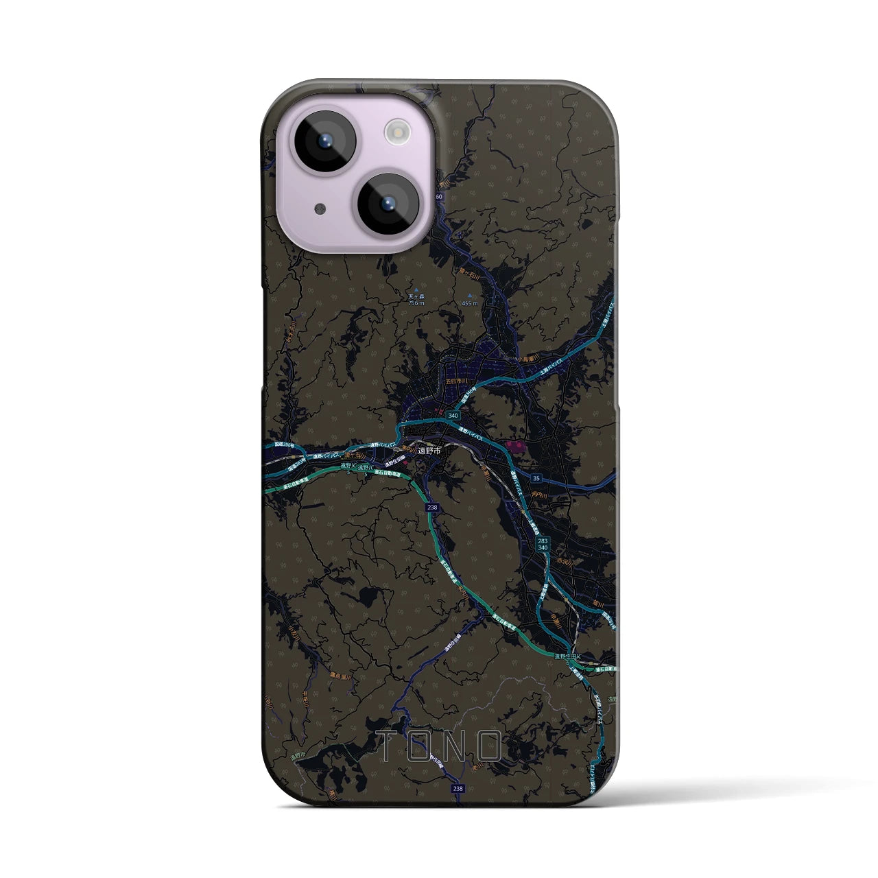 【遠野(岩手県)】地図柄iPhoneケース(バックカバータイプ)ブラック・iPhone 14 用