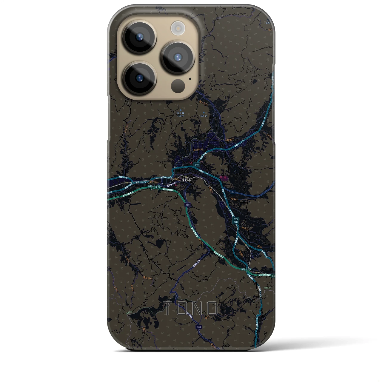 【遠野(岩手県)】地図柄iPhoneケース(バックカバータイプ)ブラック・iPhone 14 Pro Max 用