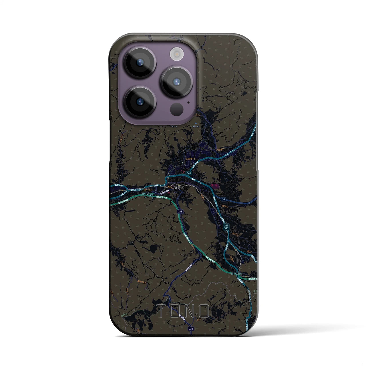 【遠野(岩手県)】地図柄iPhoneケース(バックカバータイプ)ブラック・iPhone 14 Pro 用