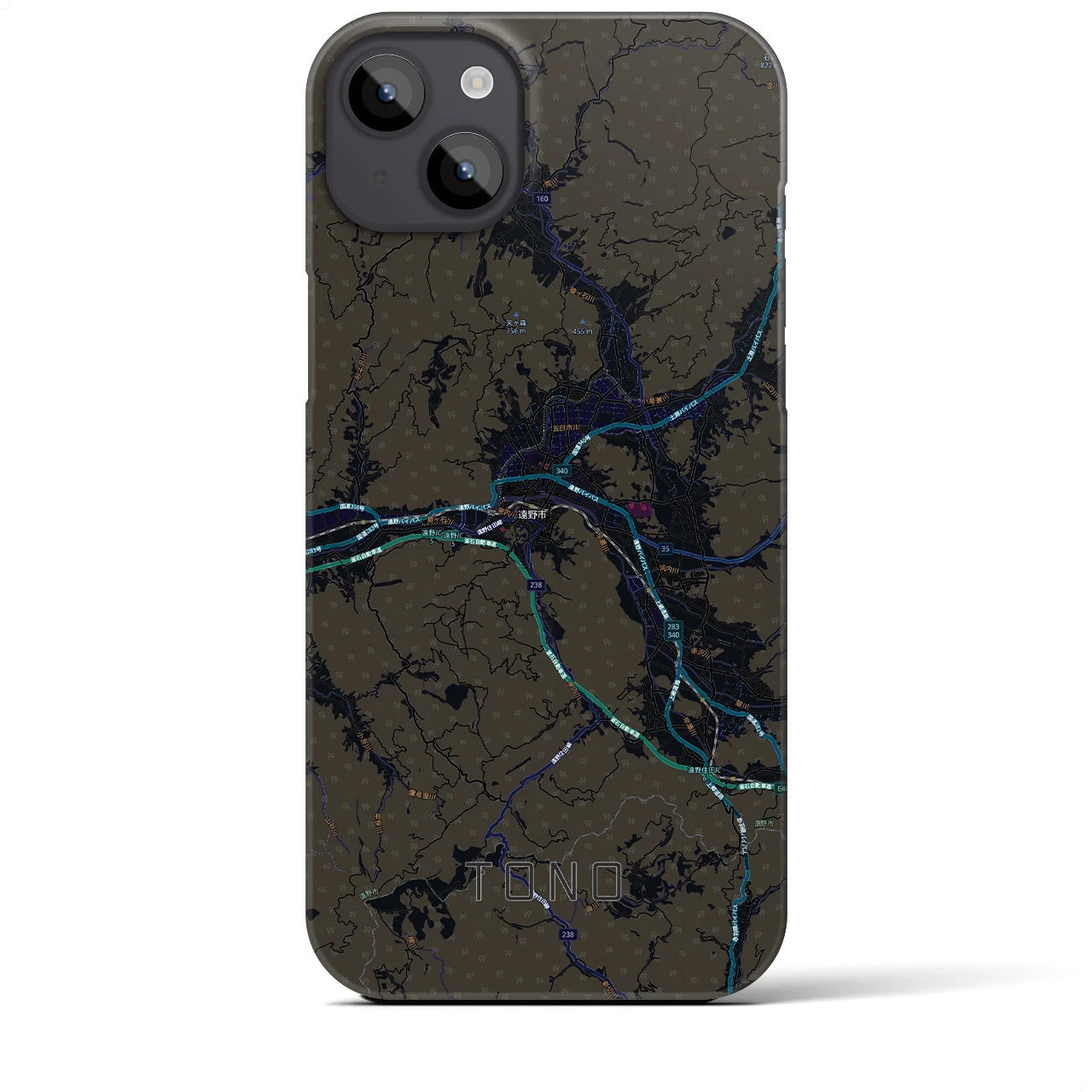 【遠野(岩手県)】地図柄iPhoneケース(バックカバータイプ)ブラック・iPhone 14 Plus 用