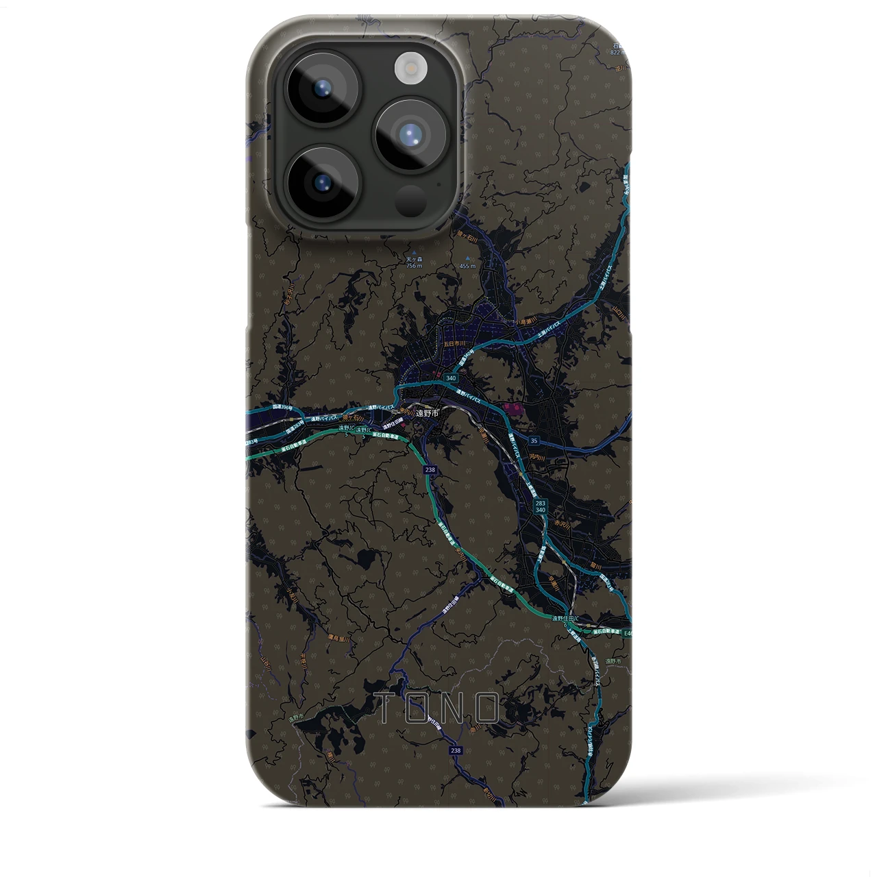 【遠野(岩手県)】地図柄iPhoneケース(バックカバータイプ)ブラック・iPhone 15 Pro Max 用