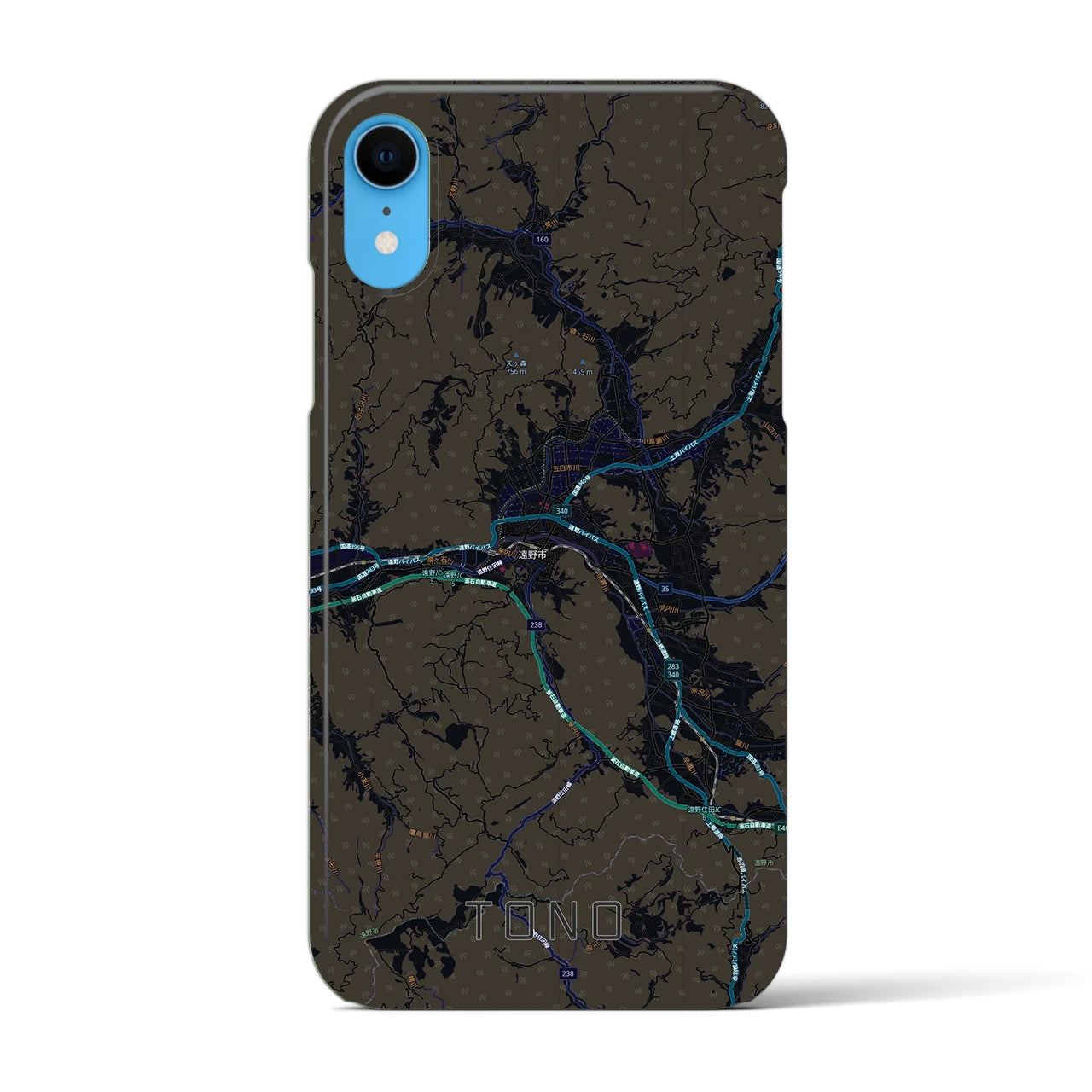 【遠野(岩手県)】地図柄iPhoneケース(バックカバータイプ)ブラック・iPhone XR 用