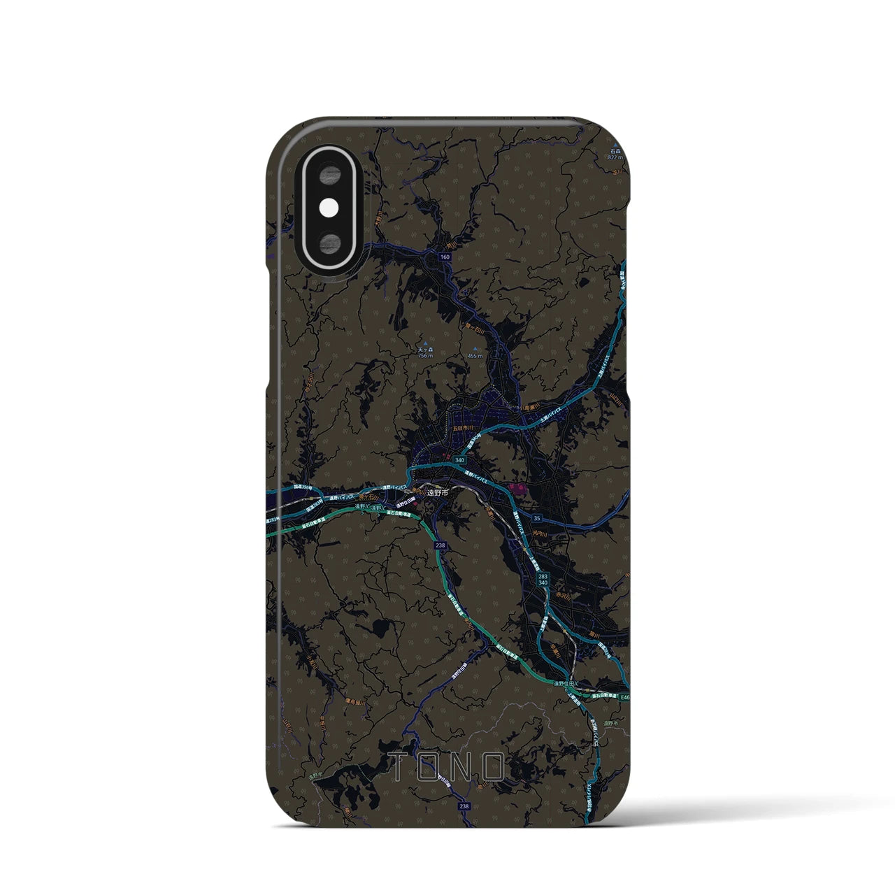 【遠野(岩手県)】地図柄iPhoneケース(バックカバータイプ)ブラック・iPhone XS / X 用