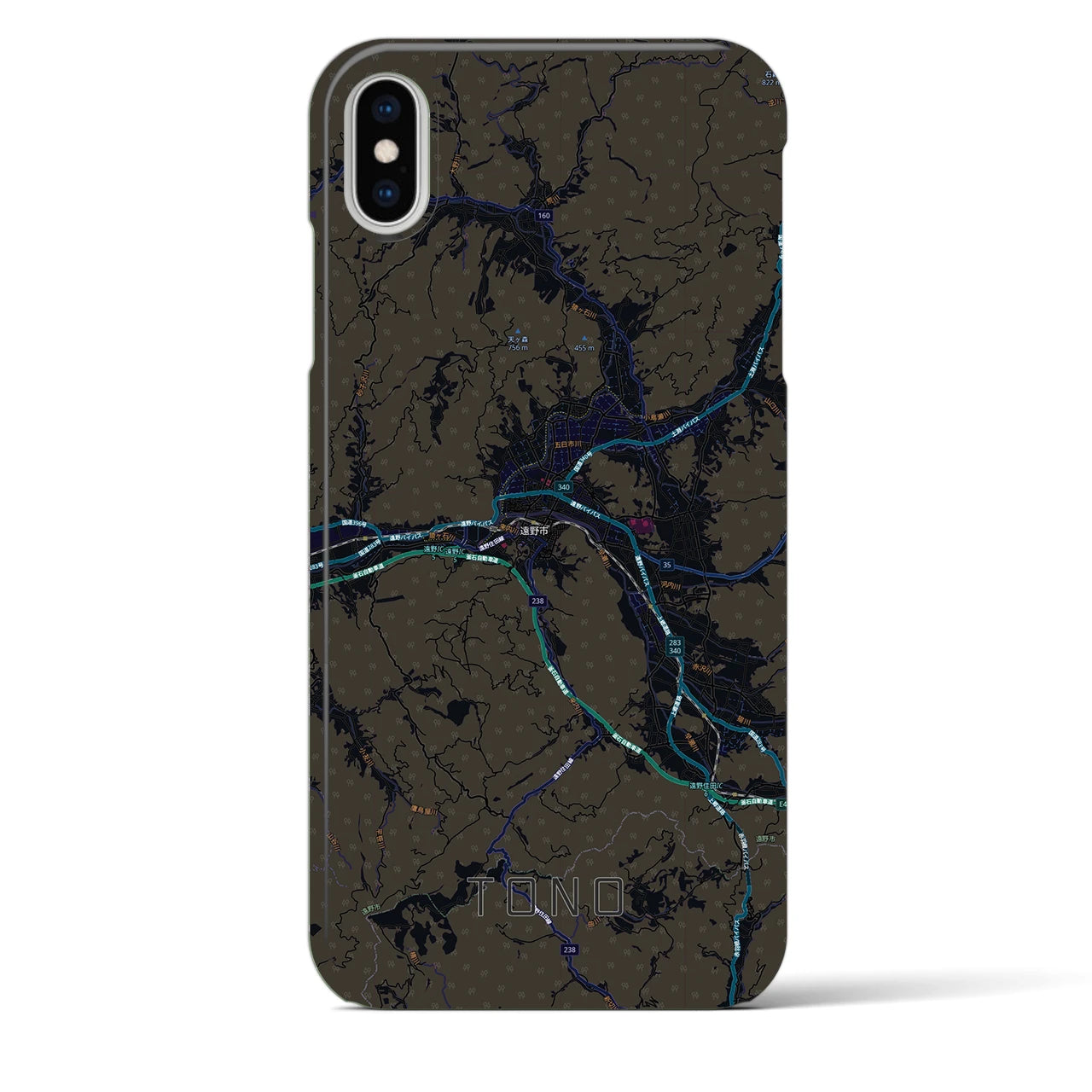【遠野(岩手県)】地図柄iPhoneケース(バックカバータイプ)ブラック・iPhone XS Max 用
