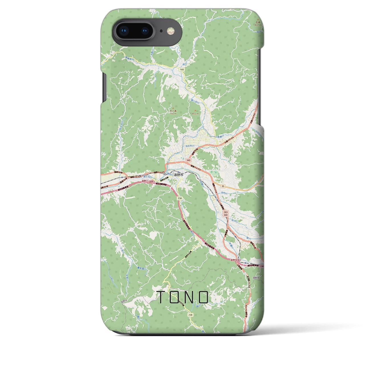 【遠野(岩手県)】地図柄iPhoneケース(バックカバータイプ)ナチュラル・iPhone 8Plus /7Plus / 6sPlus / 6Plus 用