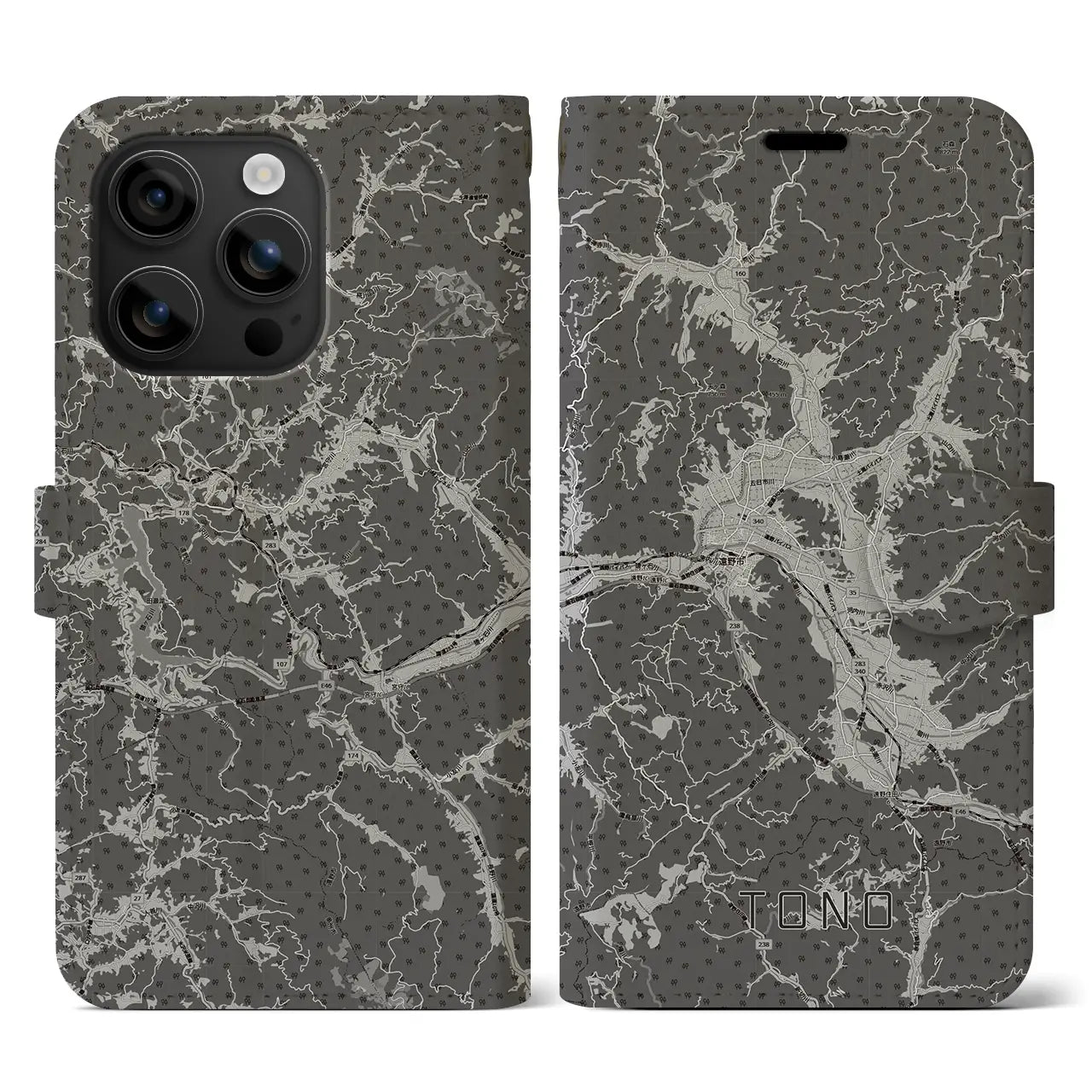 【遠野(岩手県)】地図柄iPhoneケース(手帳タイプ)モノトーン・iPhone 16 用
