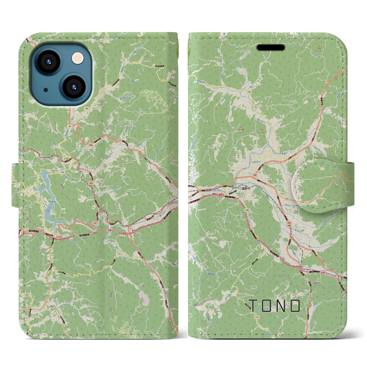 【遠野(岩手県)】地図柄iPhoneケース(手帳タイプ)ナチュラル・iPhone 13 用