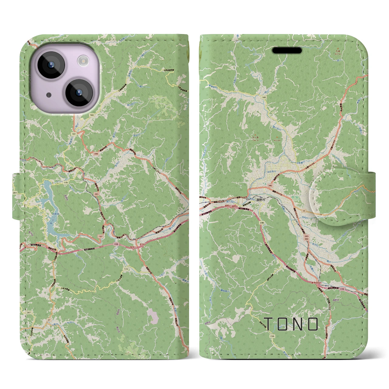 【遠野(岩手県)】地図柄iPhoneケース(手帳タイプ)ナチュラル・iPhone 14 用