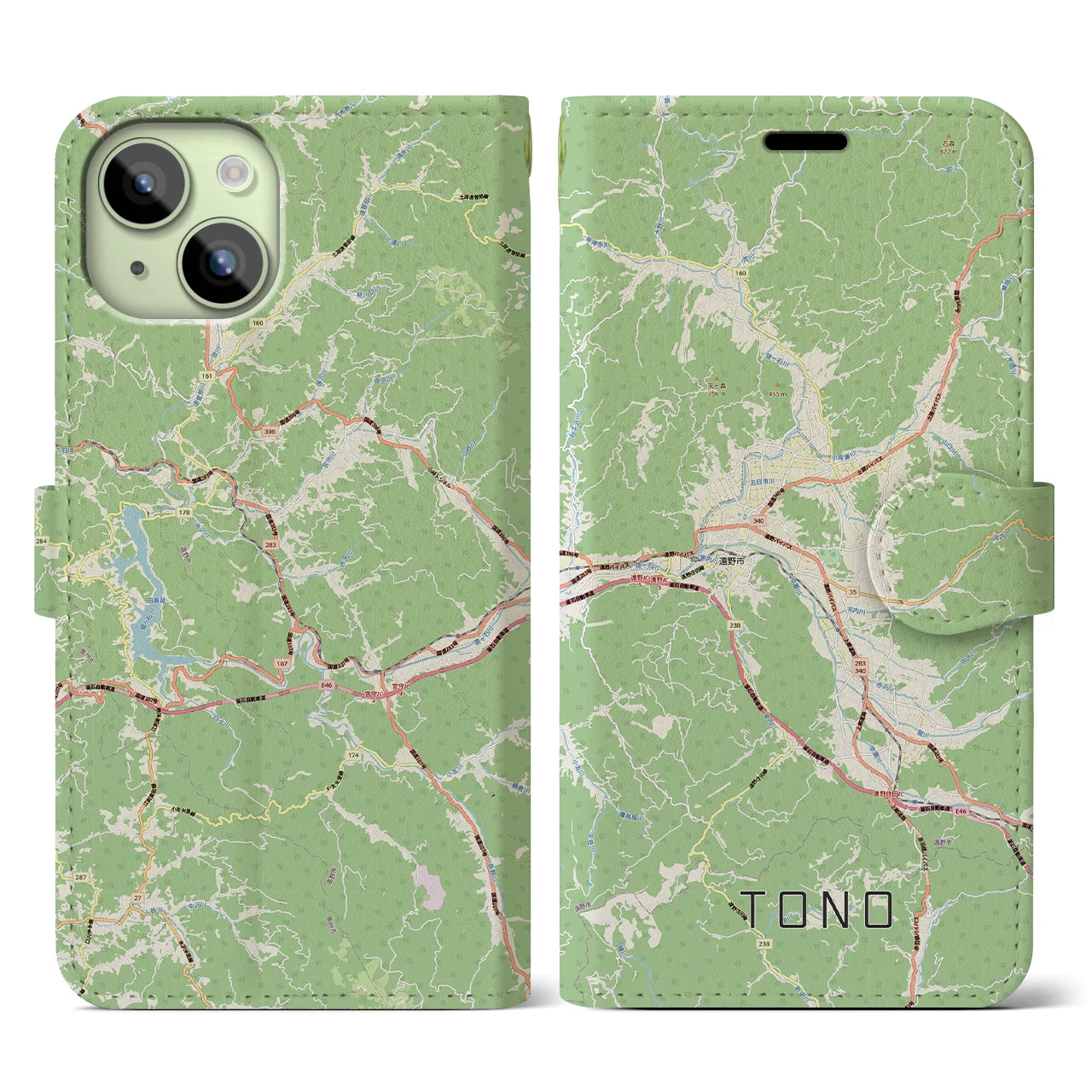 【遠野(岩手県)】地図柄iPhoneケース(手帳タイプ)ナチュラル・iPhone 15 用