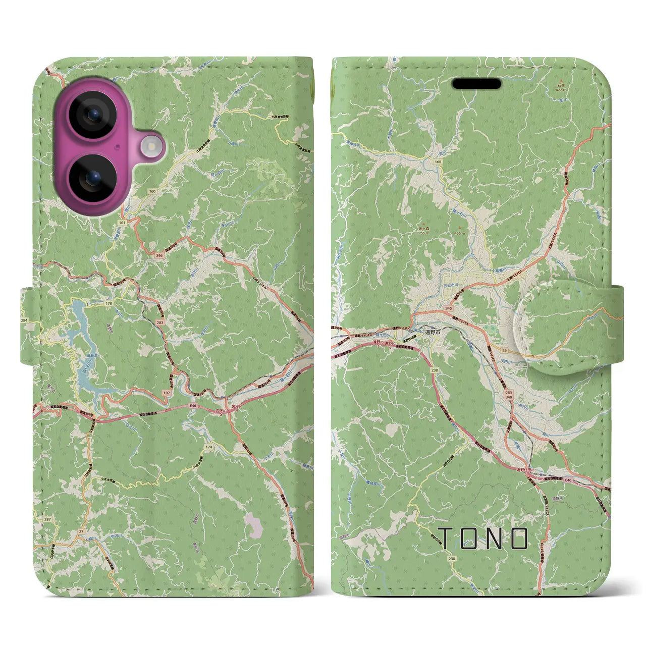 【遠野(岩手県)】地図柄iPhoneケース(手帳タイプ)ナチュラル・iPhone 16 Pro 用