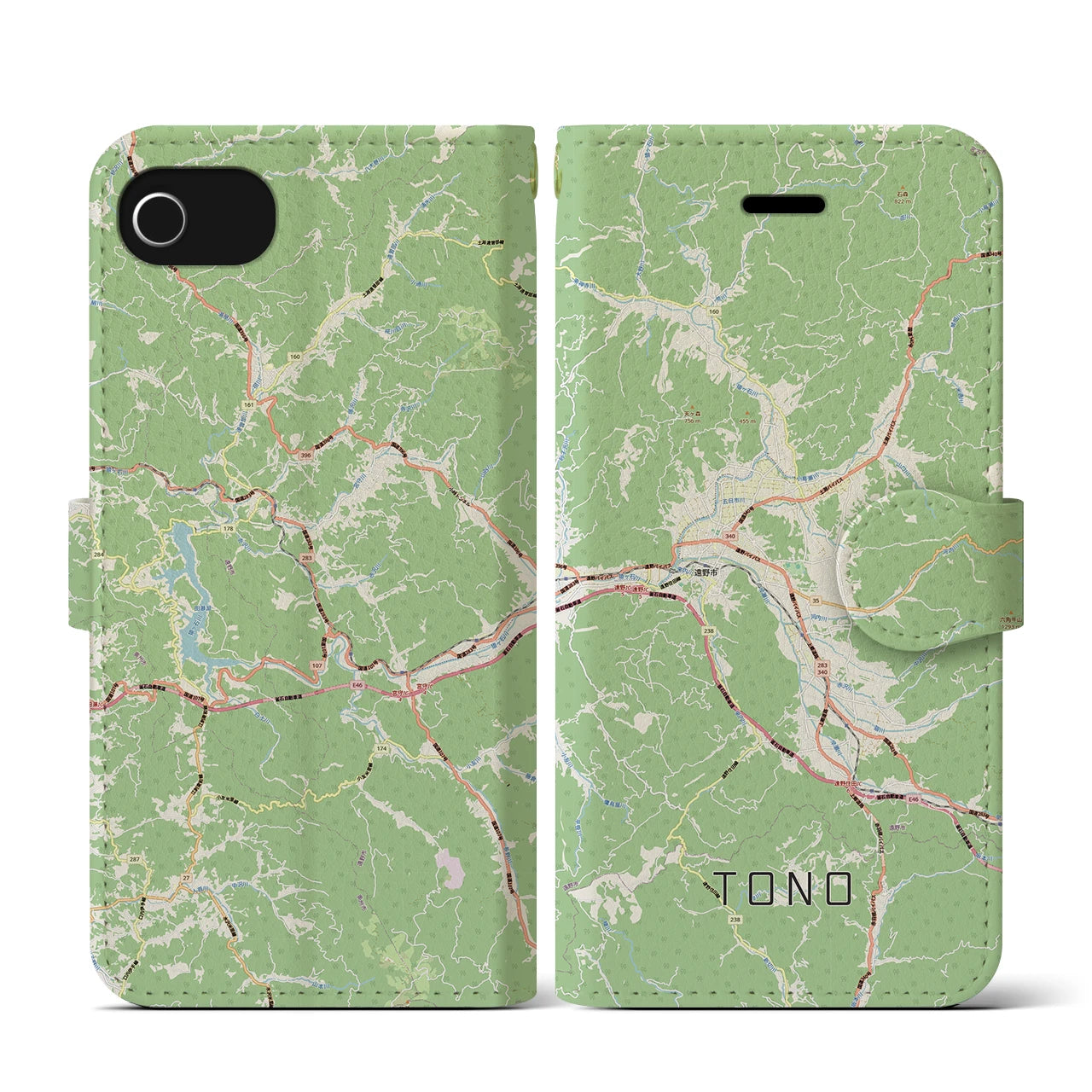 【遠野(岩手県)】地図柄iPhoneケース(手帳タイプ)ナチュラル・iPhone SE(第3 / 第2世代) / 8 / 7 / 6s / 6 用