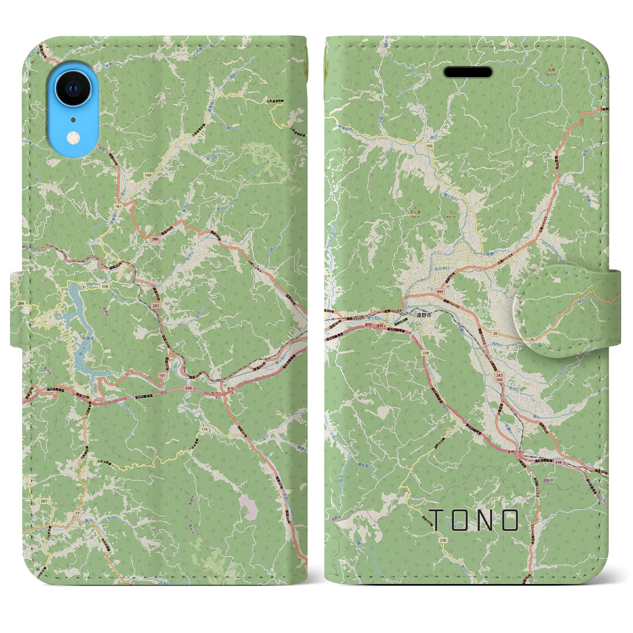 【遠野(岩手県)】地図柄iPhoneケース(手帳タイプ)ナチュラル・iPhone XR 用
