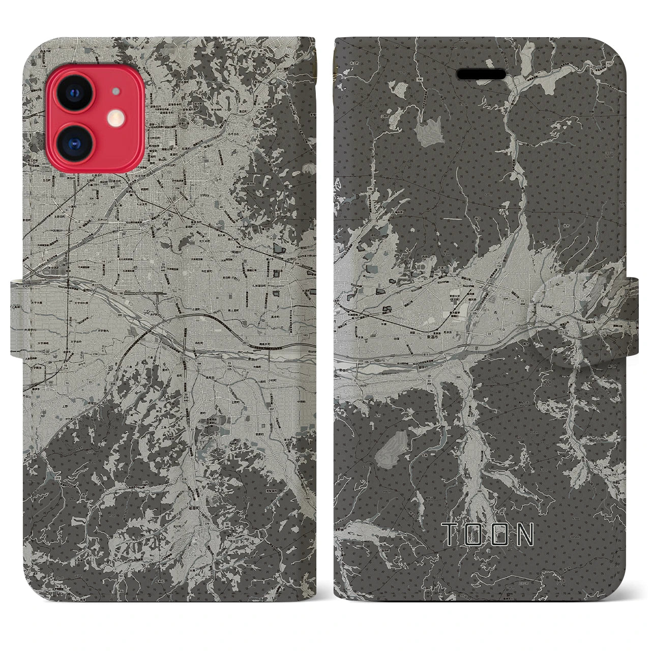 【東温(愛媛県)】地図柄iPhoneケース(手帳タイプ)モノトーン・iPhone 11 用