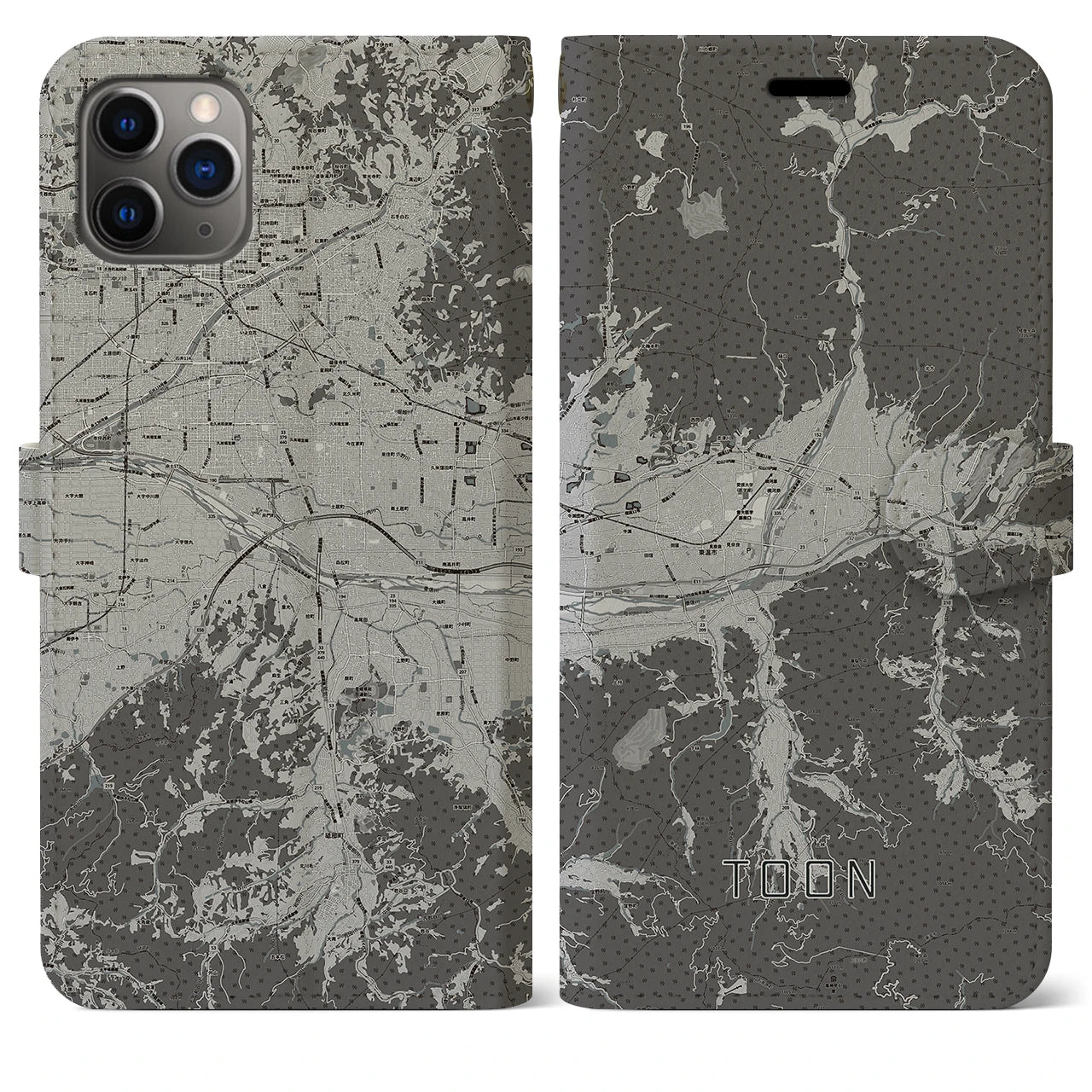 【東温(愛媛県)】地図柄iPhoneケース(手帳タイプ)モノトーン・iPhone 11 Pro Max 用