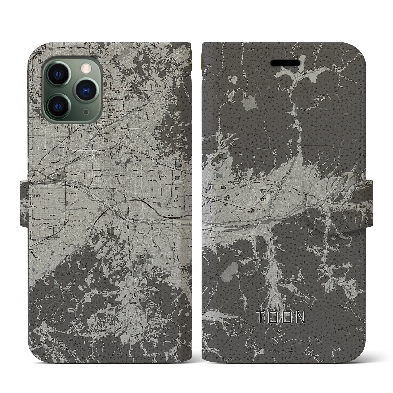 【東温(愛媛県)】地図柄iPhoneケース(手帳タイプ)モノトーン・iPhone 11 Pro 用