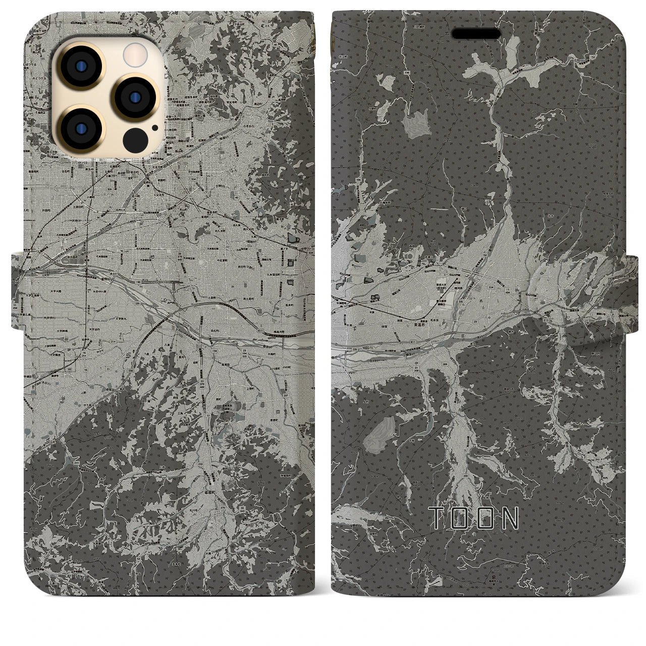 【東温(愛媛県)】地図柄iPhoneケース(手帳タイプ)モノトーン・iPhone 12 Pro Max 用