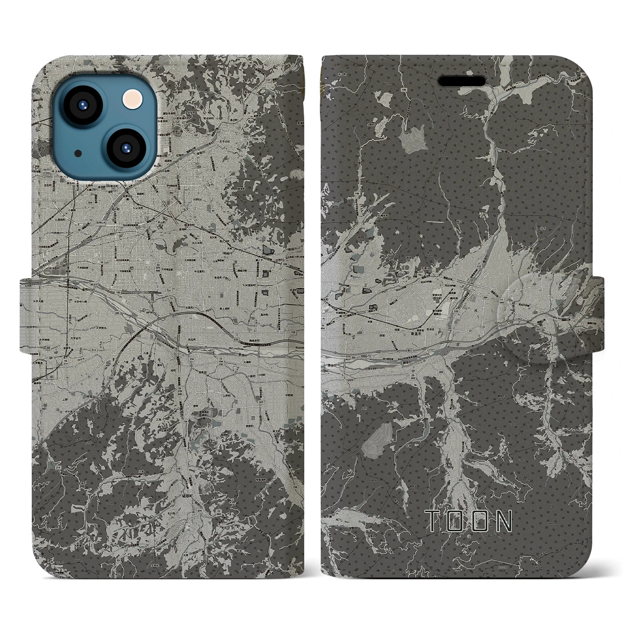 【東温(愛媛県)】地図柄iPhoneケース(手帳タイプ)モノトーン・iPhone 13 用