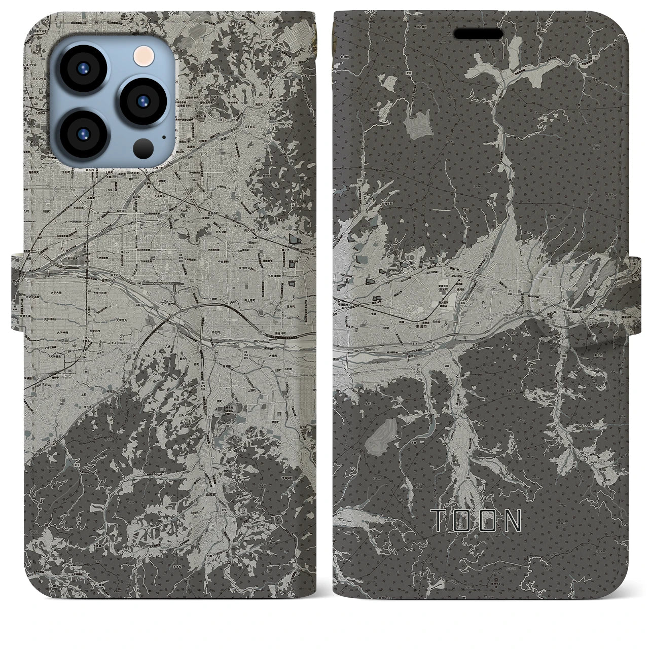 【東温(愛媛県)】地図柄iPhoneケース(手帳タイプ)モノトーン・iPhone 13 Pro Max 用