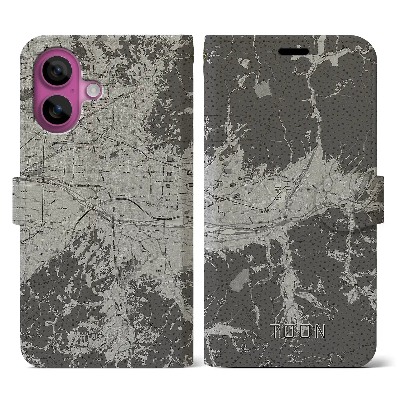 【東温(愛媛県)】地図柄iPhoneケース(手帳タイプ)モノトーン・iPhone 16 Pro 用