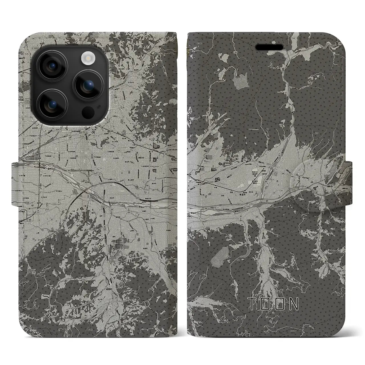【東温(愛媛県)】地図柄iPhoneケース(手帳タイプ)モノトーン・iPhone 16 用