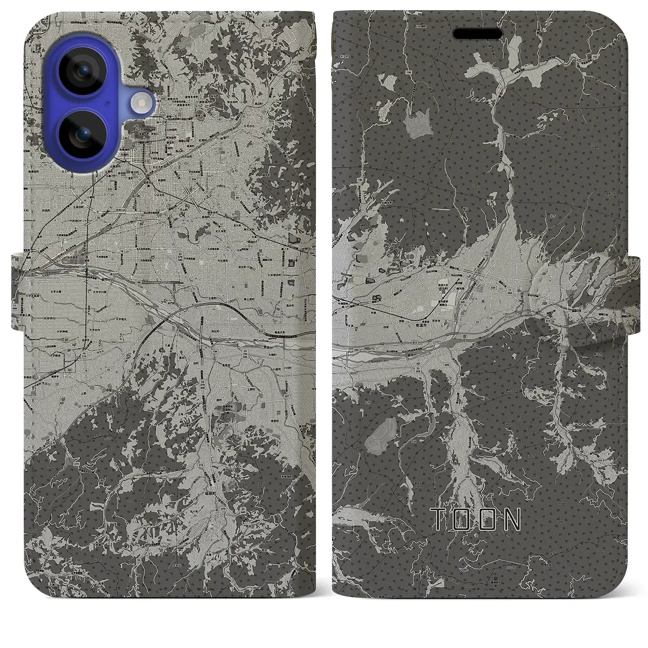 【東温(愛媛県)】地図柄iPhoneケース(手帳タイプ)モノトーン・iPhone 16 Pro Max 用