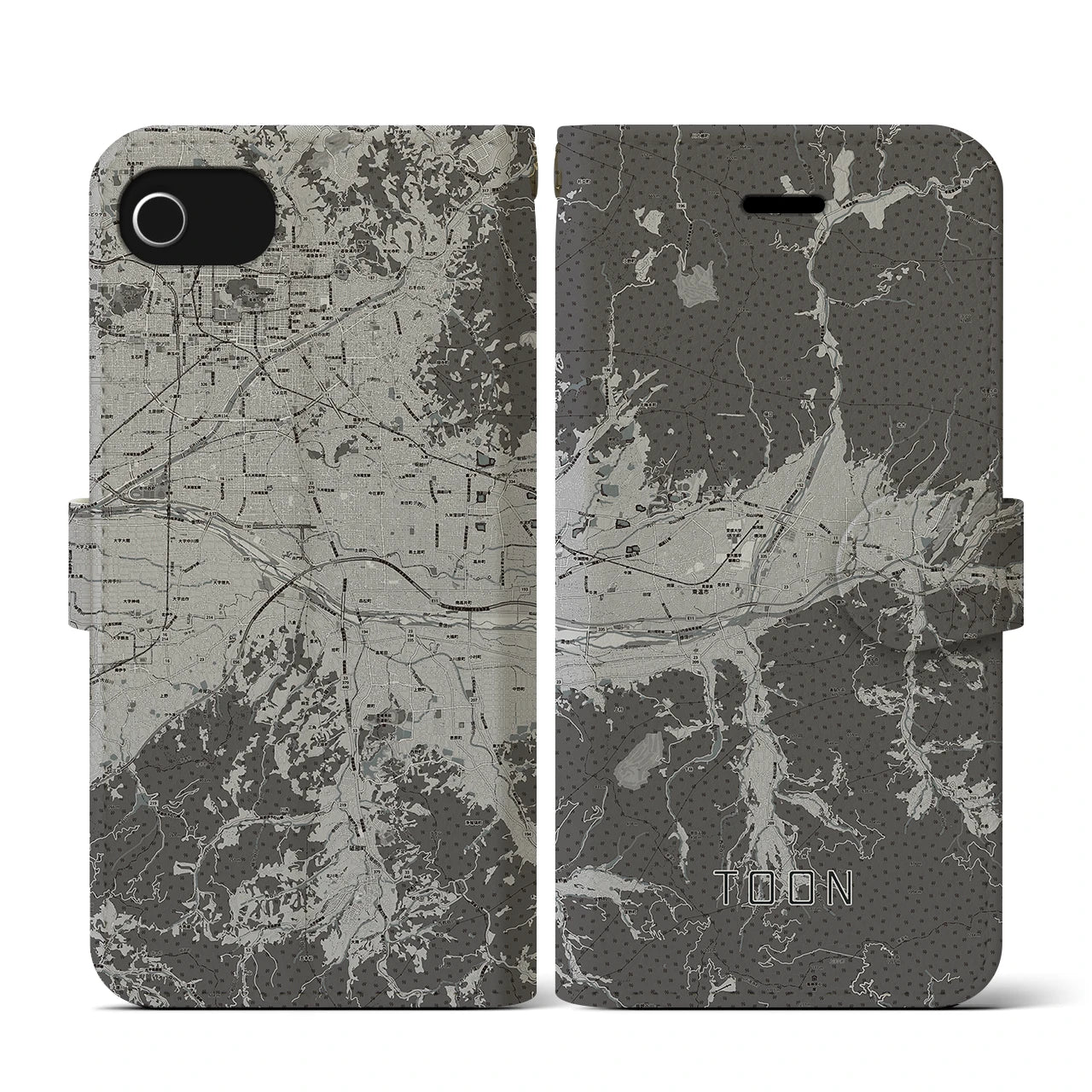 【東温(愛媛県)】地図柄iPhoneケース(手帳タイプ)モノトーン・iPhone SE(第3 / 第2世代) / 8 / 7 / 6s / 6 用