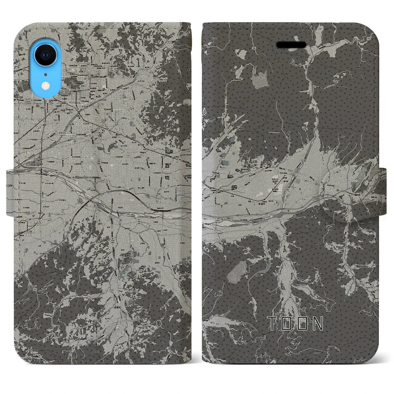 【東温(愛媛県)】地図柄iPhoneケース(手帳タイプ)モノトーン・iPhone XR 用