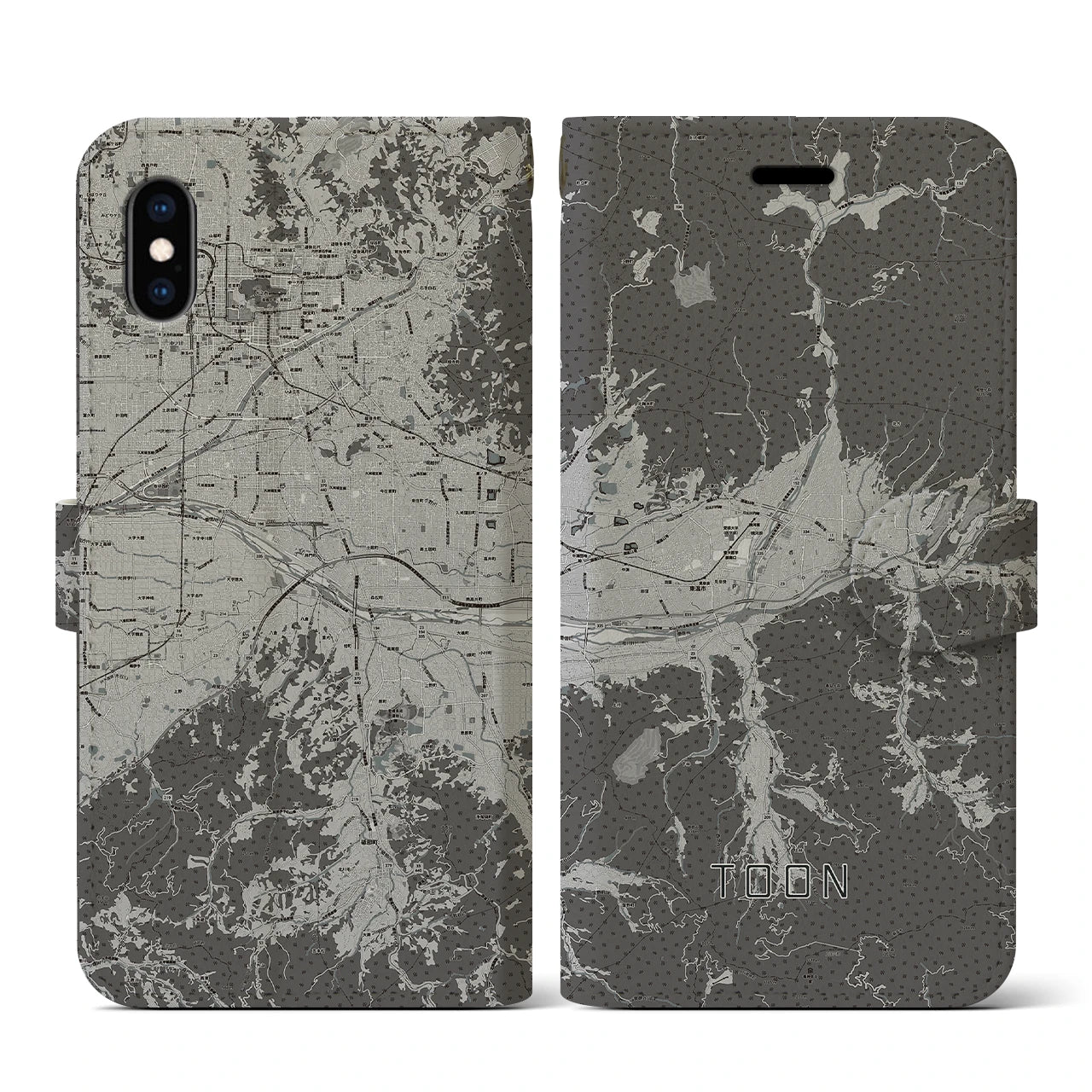 【東温(愛媛県)】地図柄iPhoneケース(手帳タイプ)モノトーン・iPhone XS / X 用