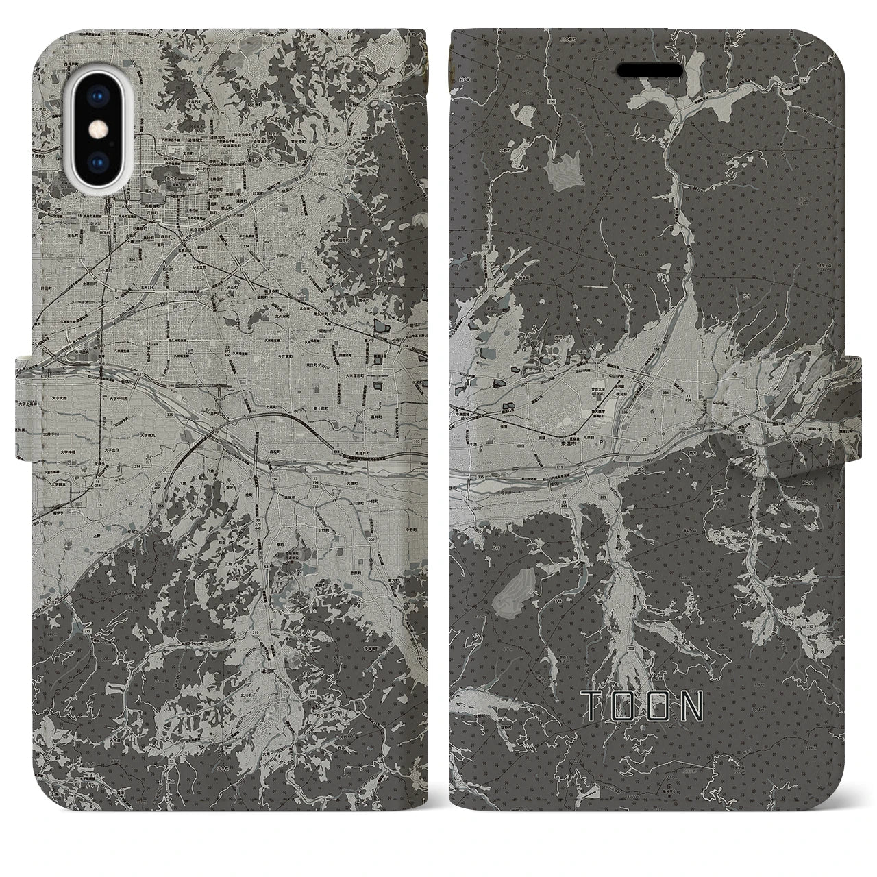【東温(愛媛県)】地図柄iPhoneケース(手帳タイプ)モノトーン・iPhone XS Max 用